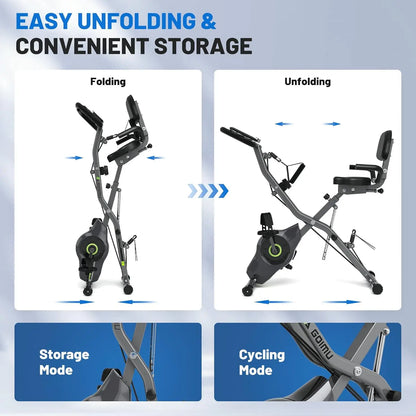Exercise Bike, 5 in 1 Foldable Stationary Bike for Seniors, 16-Level Adjustable Magentic Resistance