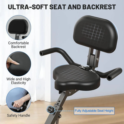 Exercise Bike, 5 in 1 Foldable Stationary Bike for Seniors, 16-Level Adjustable Magentic Resistance